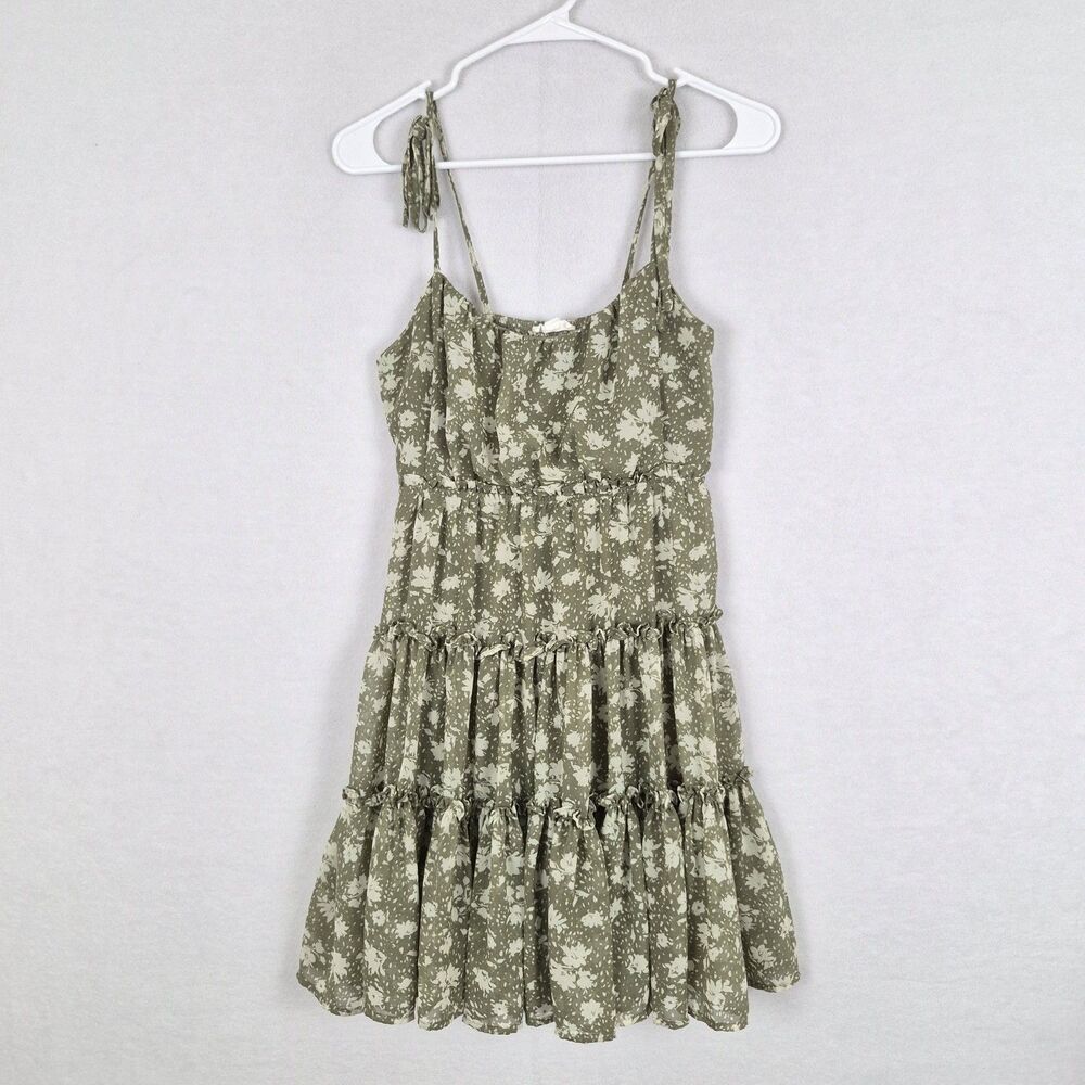 Blu Pepper Babydoll Dress Small Mini Tiered Green Floral Lined Garden Fairy Whim